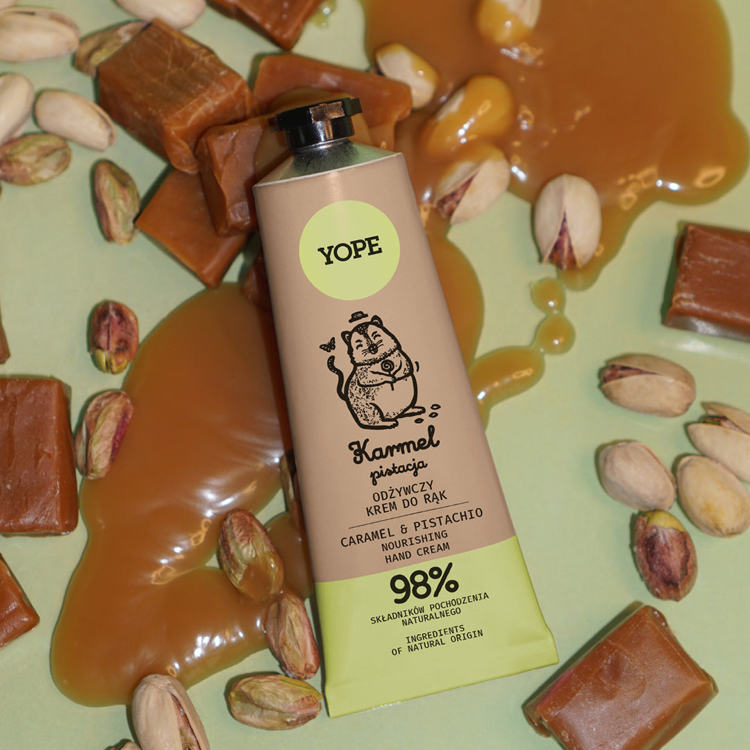 YOPE Natūralus rankų kremas, Karamelė ir pistacija 50 ml.